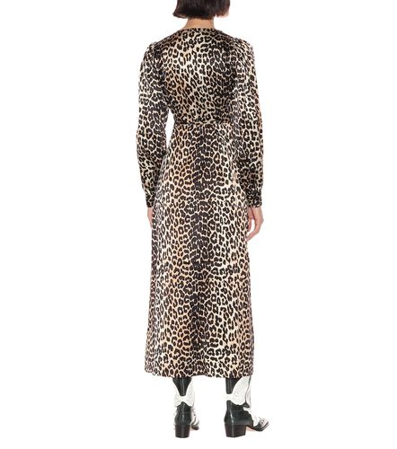 Robe portefeuille imprimée en soie stretch - Ganni - Modalova