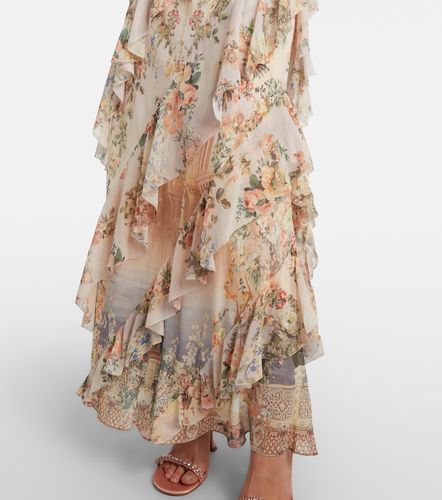 Robe longue en soie à fleurs et ornements - Camilla - Modalova