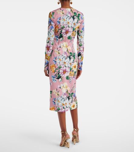 Robe midi en soie mélangée à fleurs - Dolce&Gabbana - Modalova