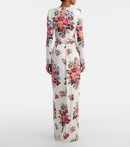 Robe longue en charmeuse de soie mélangée à fleurs - Dolce&Gabbana - Modalova
