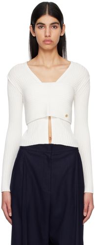 Cardigan blanc cassé à empiècement superposé amovible - Recto - Modalova