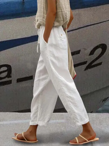 Pantalon décontracté à taille élastique en cotons avec poche - ZANZEA - Modalova