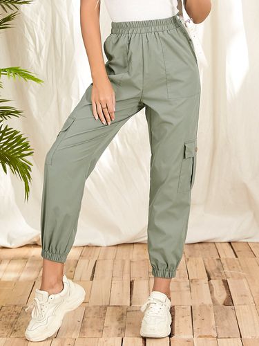 Pantalon cargo à taille élastique avec poches multiples de couleur unie - Newchic - Modalova
