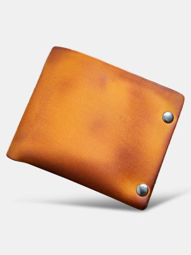 Portefeuille en cuir véritable vintage Rivet Decor EDC à boucle à rabat court porte-cartes d'identité - Newchic - Modalova