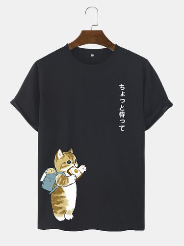 T-shirts à manches courtes imprimés japonais avec chat de dessin animé mignons - ChArmkpR - Modalova
