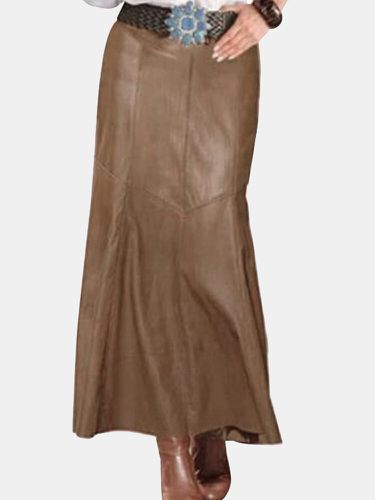 Solid Color PU Leather High Waist Skirt For Women - Newchic - Modalova
