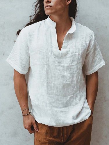 Chemises Henley à manches courtes en coton à col crantés - Newchic - Modalova