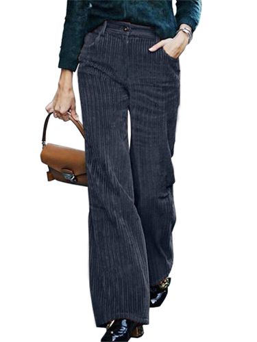 Pantalon décontracté de couleur unie en velours côtelé vintage avec poche - Celmia - Modalova