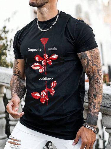 T-shirts décontractés à manches courtes et col ronds avec lettres florales et imprimés hiver - Newchic - Modalova