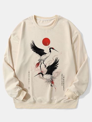 Sweat-shirt à col ras du cou imprimé grue de style chinoiss hiver - ChArmkpR - Modalova