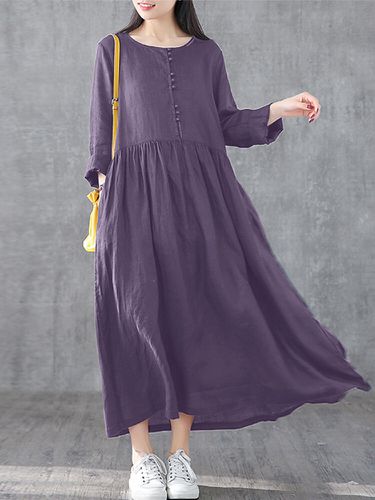 Solid Color A-line Loose Plus Size Dress - ZANZEA - Modalova