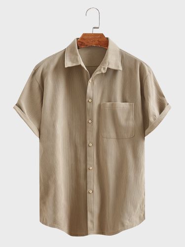 Chemise à manches courtes en velours côtelé de couleur unies - Newchic - Modalova