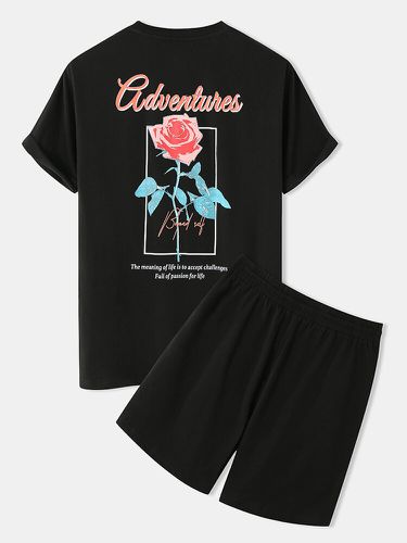 Mens Rose Letter Back Print Crew Neck Cotton Two Pieces Outfits - ChArmkpR - Modalova
