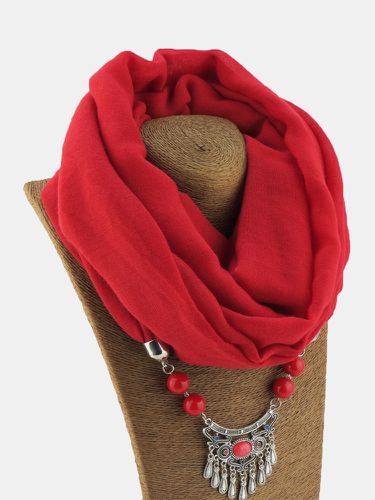 Collier écharpe en alliage de Dacron de couleur unie avec pendentif pompon ethnique vintage - Newchic - Modalova