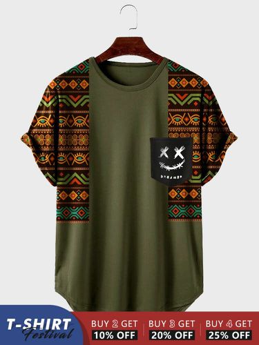 T-shirts à manches courtes avec ourlet incurvé et imprimé ethnique géométriques - Newchic - Modalova