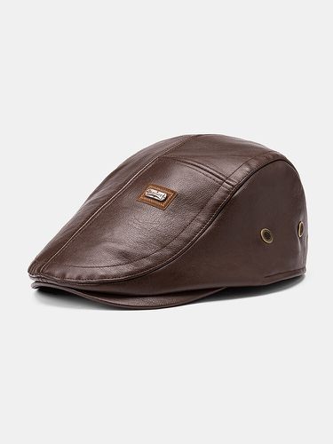 Collrown s faux cuir couleur unie casquette plate rétro décontracté extérieur chapeau avant béret chapeau - Newchic - Modalova