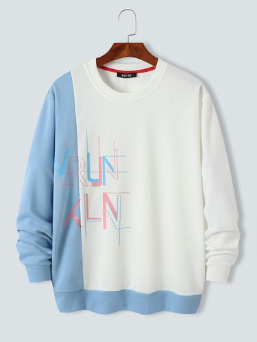 Mens Contrast Letter Print Color Block Patchwork Pullover Sweatshirts - KOYYE - Modalova