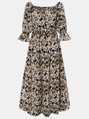 Robe imprimée léopard à manches longues et ourlet fendu - Celmia - Modalova