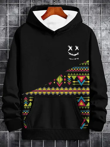 S Smile Colorful imprimé géométrique Patchwork kangourou poche sweats à capuche hiver - ChArmkpR - Modalova
