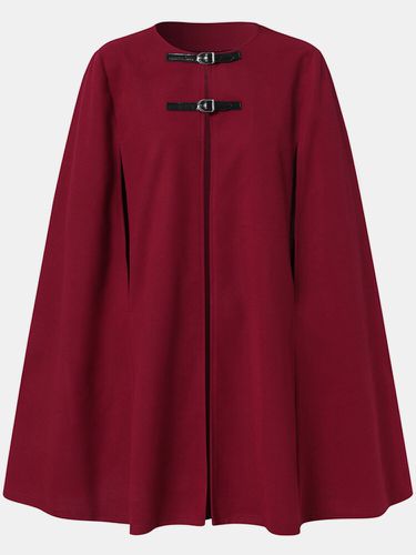 Manteau cape décontracté boutonné en cuir de couleur unie - ZANZEA - Modalova