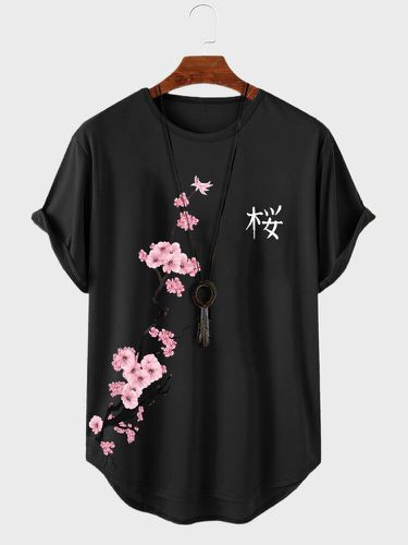 T-shirts Ã  manches courtes et col rond imprimÃ© fleurs de cerisier japonaiss - Newchic - Modalova