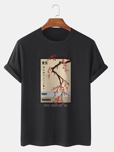 T-shirts à manches courtes en coton avec motif de fleurs de cerisier japonaiss - ChArmkpR - Modalova