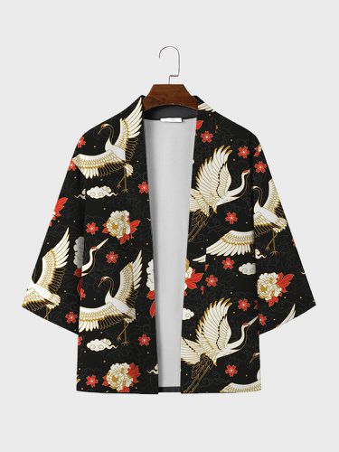 Kimono japonais Ã  manches 3/4 et imprimÃ© floral, ouvert sur le devant - Newchic - Modalova