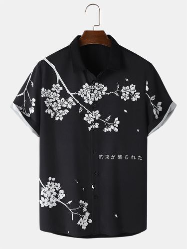 Chemises à manches courtes à revers imprimés de fleurs de cerisier japonais monochromess - ChArmkpR - Modalova