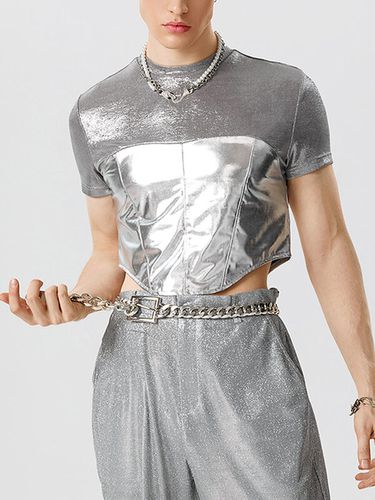 T-shirt court à manches courtes en patchwork métallisés - INCERUN - Modalova
