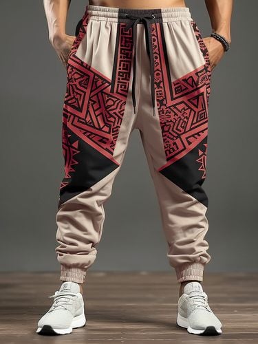 Pantalon à manchette élastique, imprimé géométrique contrasté ethnique, Patchwork, hiver - ChArmkpR - Modalova
