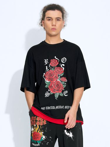 Men Cotton Letter & Floral Graphic Short Sleeve Tiered Designed T-Shirt - KOYYE - Modalova