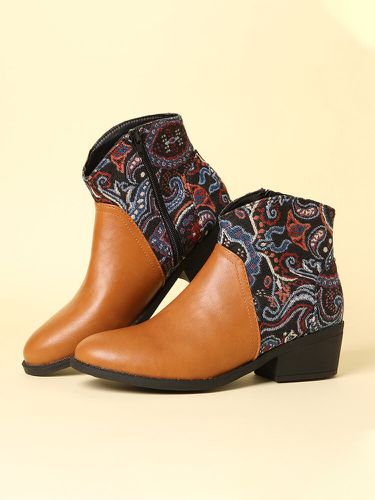 Retro Flower Cloth Stitching Comfy Wearable Side Zipper Block Heel Ankle Boots - Lostisy - Modalova