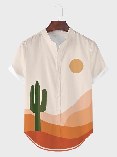 Chemises à manches courtes avec ourlet incurvé et imprimé paysage de cactuss - Newchic - Modalova
