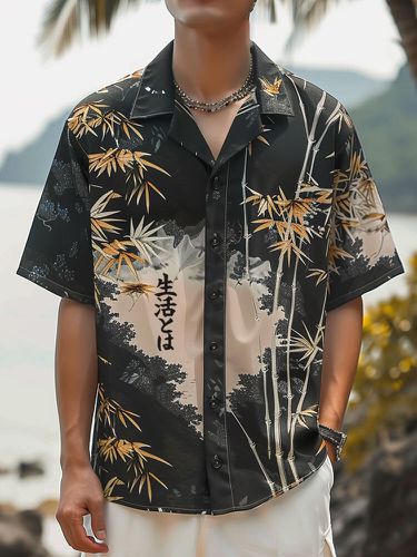Chemises décontractées à manches courtes et col à revers imprimé bambous - Newchic - Modalova