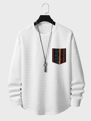 T-shirts matelassés à ourlet incurvé avec poche poitrine à imprimé géométrique ethniques - ChArmkpR - Modalova