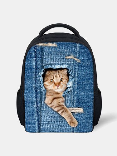 Cartable de sac à dos de style décontracté d'impression de chat mignon de bande dessinée créative d'animal 3D - Newchic - Modalova