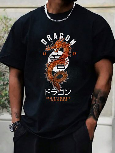 T-shirts à manches courtes et col rond imprimés lettres de dragon japonaiss - Newchic - Modalova