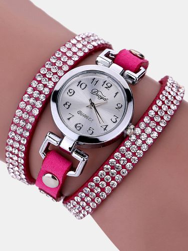 Mode cadran rond montre-bracelet complet strass Bracelet Watch multicouche en cuir s Watches - DUOYA - Modalova