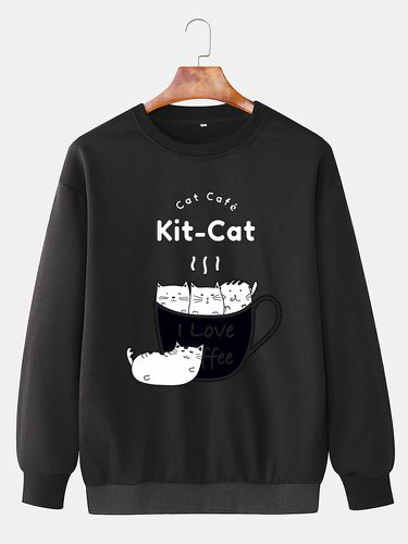 Sweat-shirt à col rond imprimé lettre de chat de dessin animés - ChArmkpR - Modalova