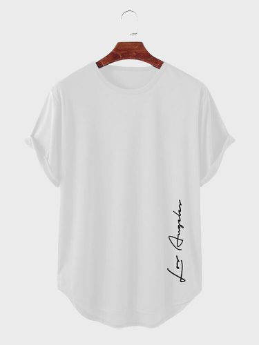 T-shirts Ã  manches courtes et col ronds avec lettre imprimÃ©e et ourlet incurvÃ© - Newchic - Modalova
