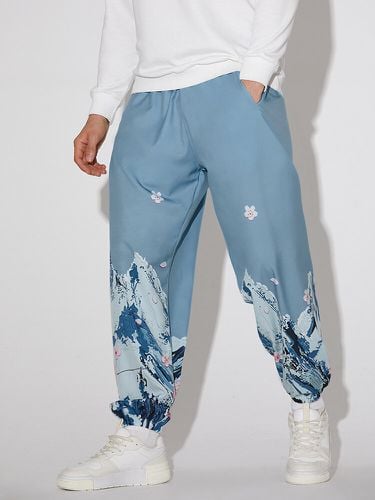 Pantalon de jogging à cordon de serrage ample imprimé paysage florals avec poche - Newchic - Modalova