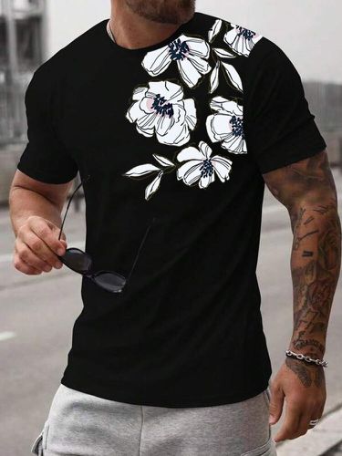 T-shirts à manches courtes à col rond et imprimé floral de style chinoiss hiver - Newchic - Modalova