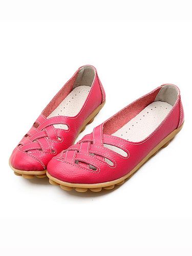 Big Size Soft Breathable Comfy Slip On Hollow Out Flat Shoes - Lostisy - Modalova