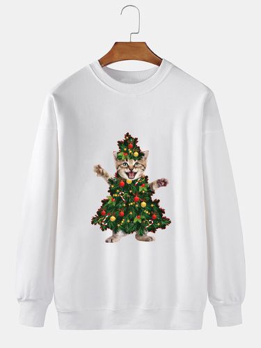 Sweat-shirt à col ronds, imprimé arbre de noël et chat, hiver - ChArmkpR - Modalova