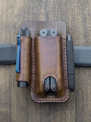 EDC Genuine Leather Multitool Flashlight Pen Organizer Gear Sheath Waist Belt Bag - Ekphero - Modalova