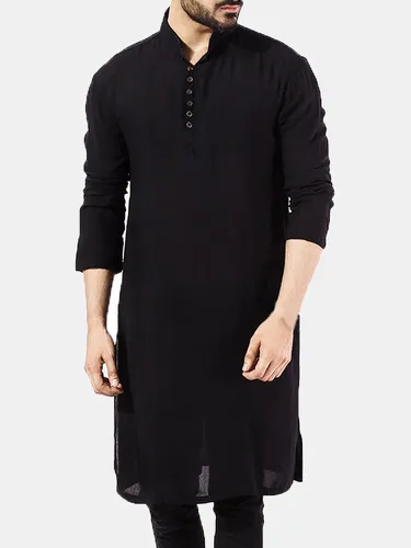 S Pathani Kurta Pyjama Indien Long T-shirts Coton Costume Ethnique Solide Automne Haut À Manches Longues - INCERUN - Modalova