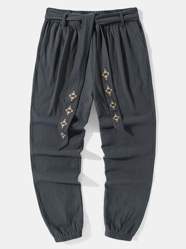 Pantalon ample en coton brodé à motif gé