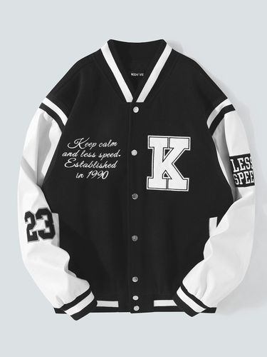 Mens Letter Embroidered Patched Patchwork Varsity Baseball Jacket - KOYYE - Modalova