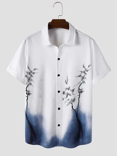 Chemises à manches courtes à revers imprimé plante d'encre de Chines - ChArmkpR - Modalova