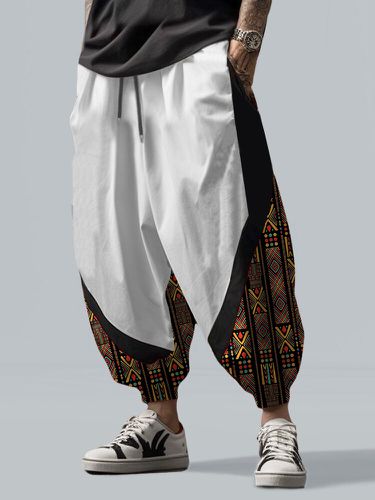 Pantalon ample patchwork à imprimé ethnique géométriques - Newchic - Modalova